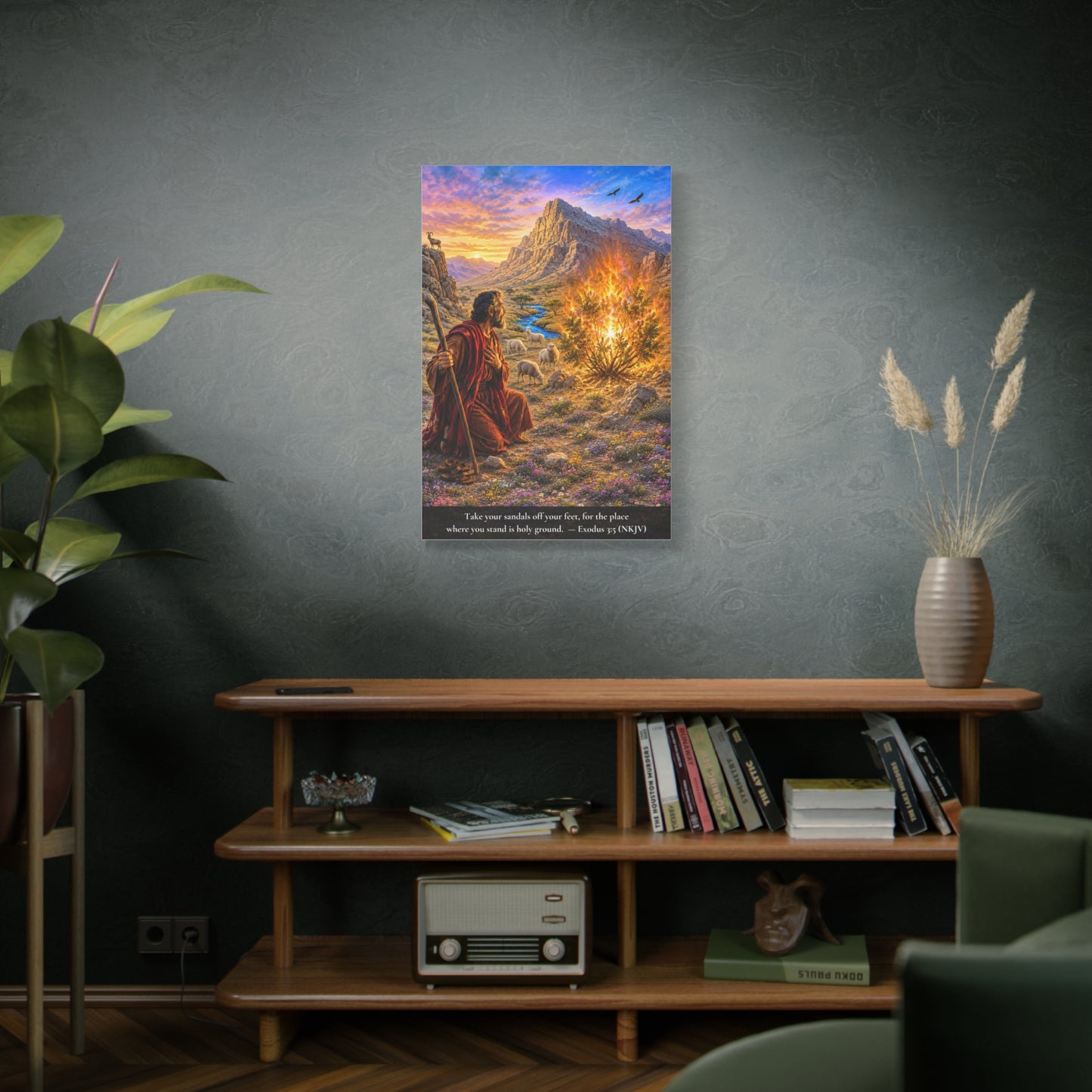 Moses and the Burning Bush — Exodus 3:5 | Vibrant Christian Canvas Wall Art