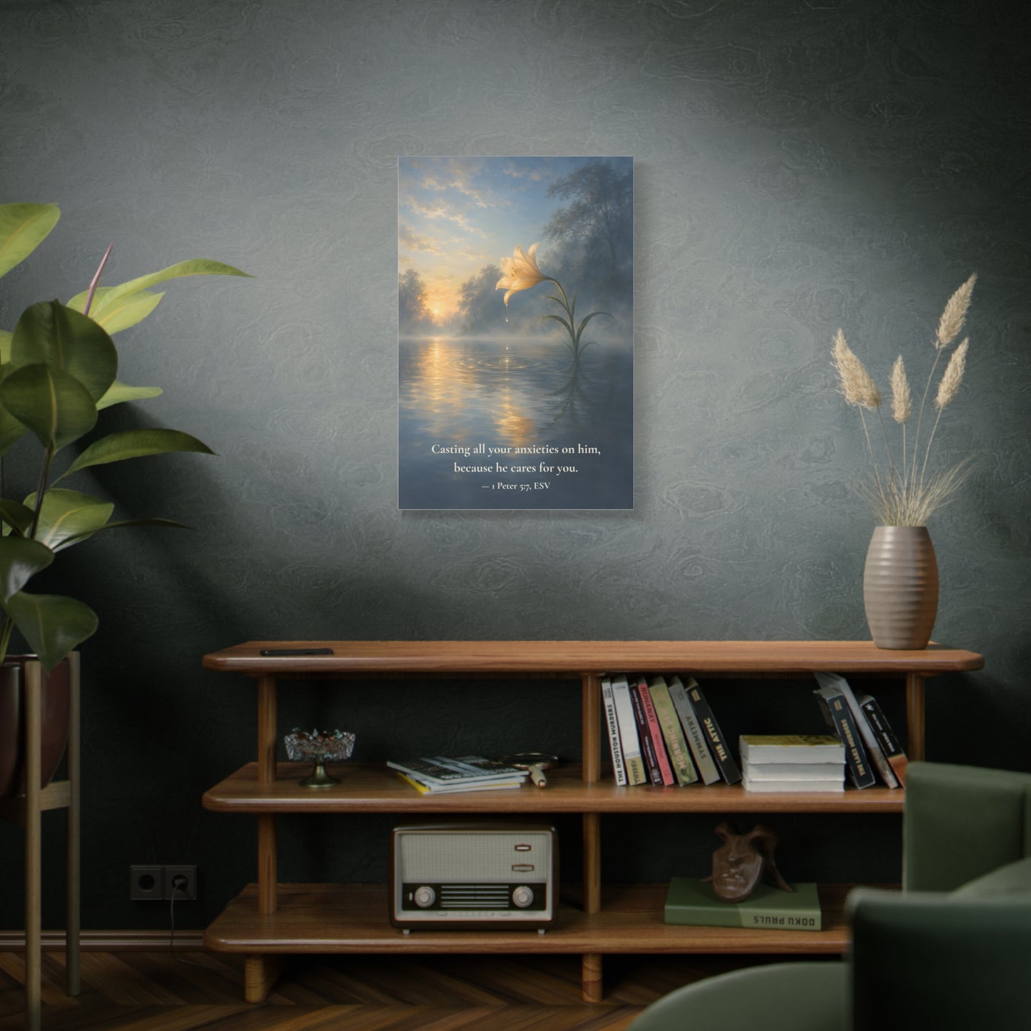 Because He Cares For You — 1 Peter 5:7 | Quiet Grace Canvas Wall Art