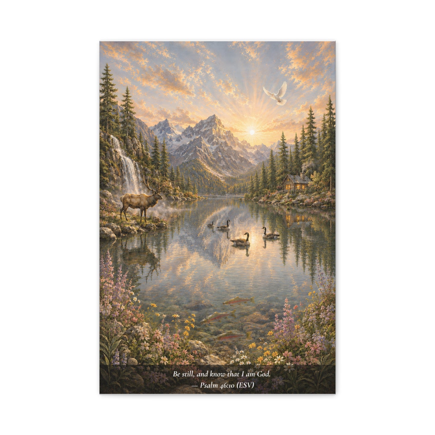 Be Still and Know — Psalm 46:10 — Alpine Lake — Classic Edition — Christian Canvas Wall Art