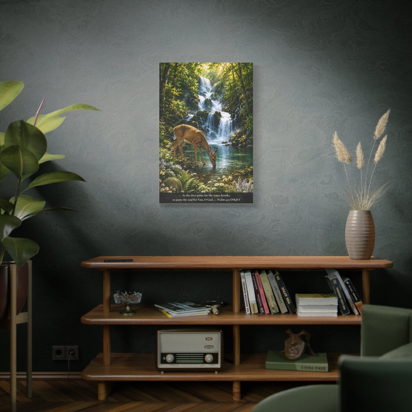 The Deer and the Waterfall — Classic Canvas Wall Art | Psalm 42:1