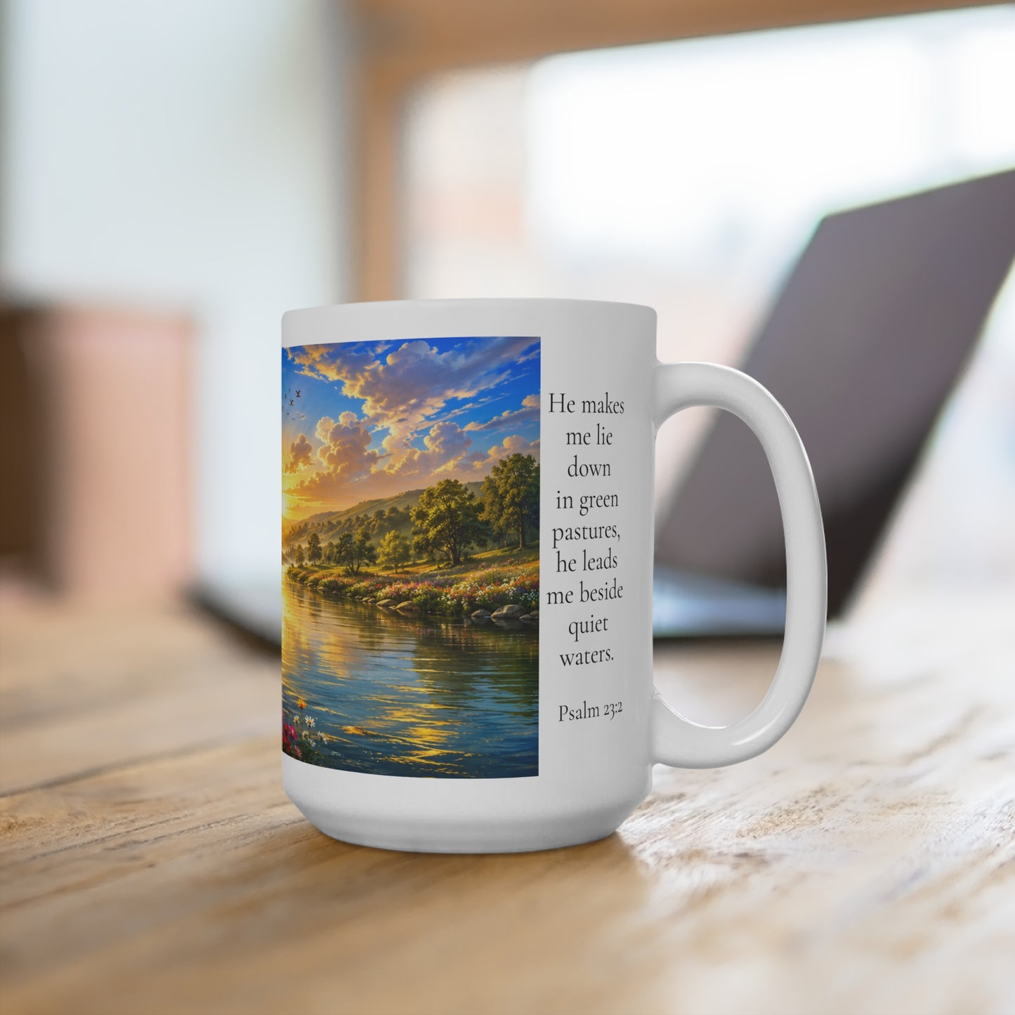 He Leads Me Beside Still Waters 15oz - Psalm 23:2 Christian Gift
