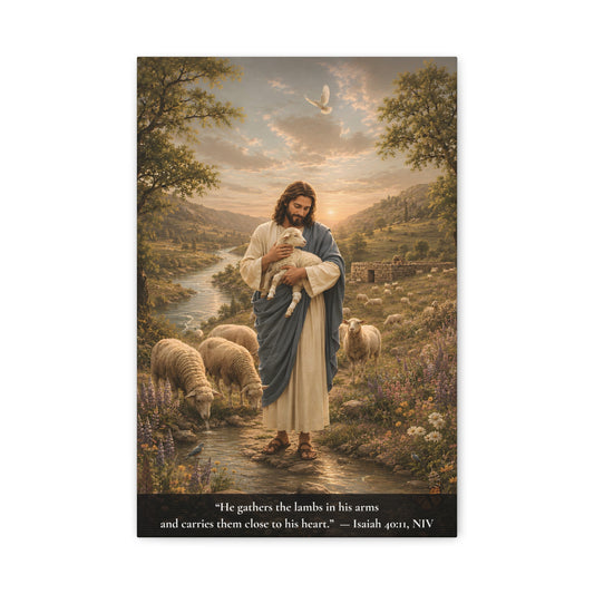 Gather Lambs — Isaiah 40:11 | Classic Christian Canvas Art
