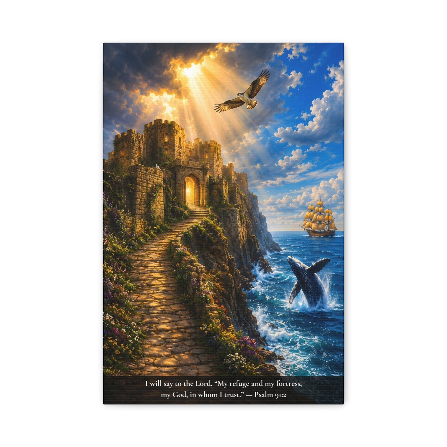 My Refuge and My Fortress — Psalm 91:2 — Vibrant Edition — Christian Canvas Wall Art