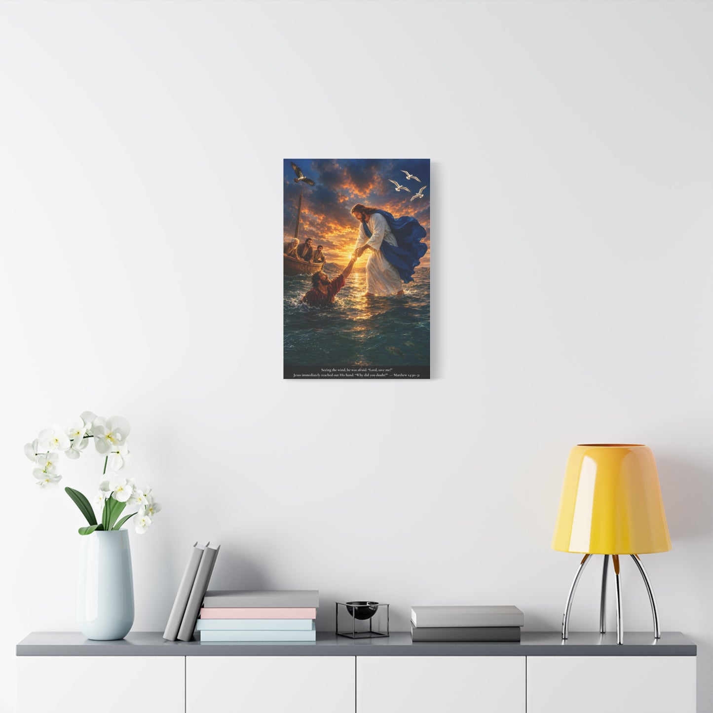 Jesus Saves Peter — Matthew 14:30-31 | Vibrant Christian Canvas Wall Art