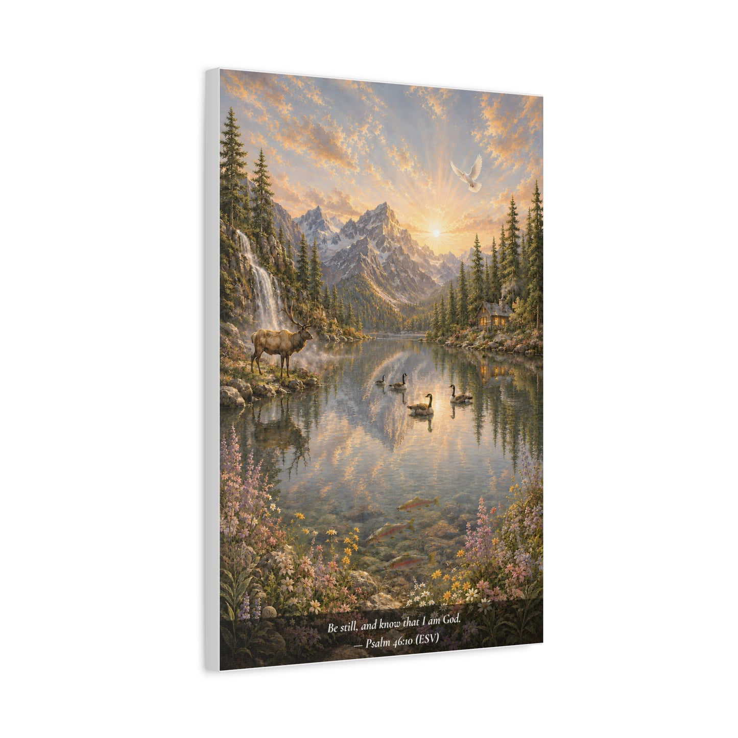 Be Still and Know — Psalm 46:10 — Alpine Lake — Classic Edition — Christian Canvas Wall Art