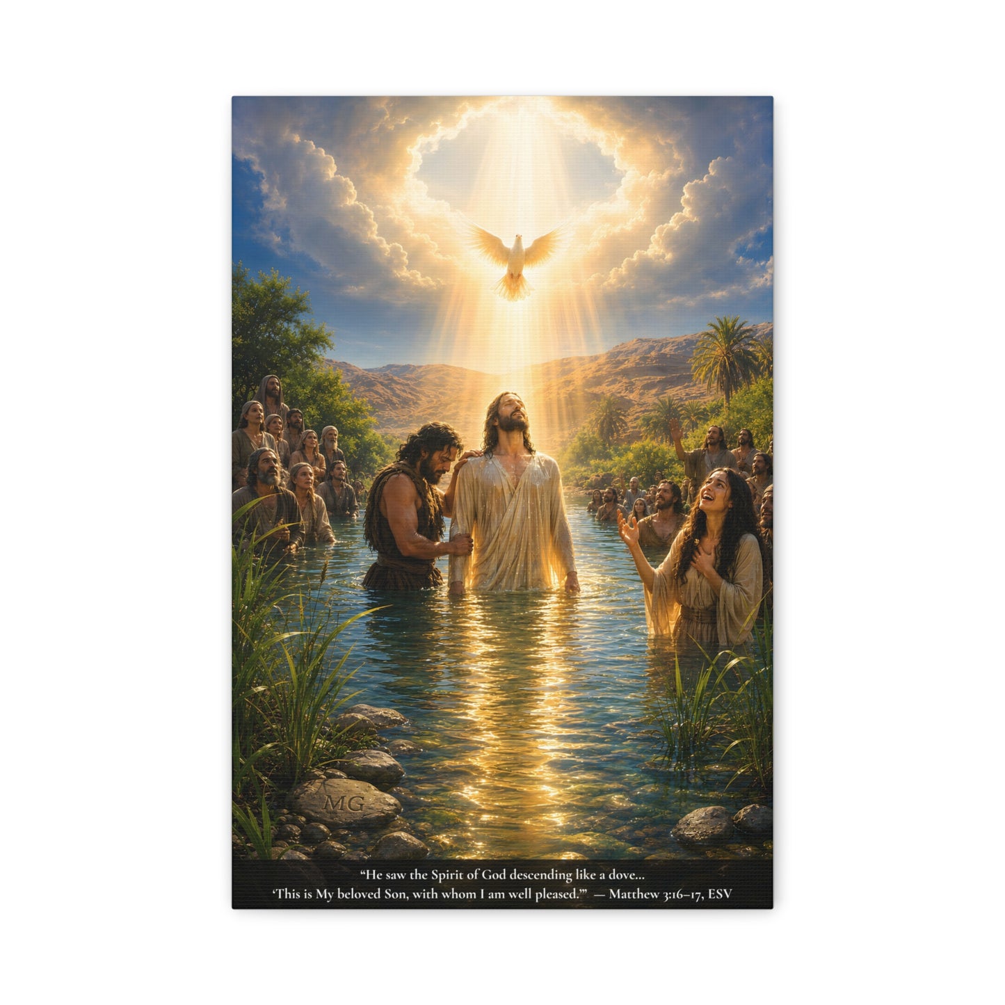 Jesus' Baptism — Matthew 3:16-17 | Vibrant Christian Canvas Wall Art