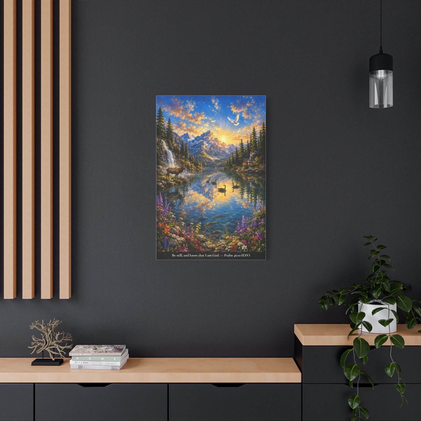 Be Still and Know — Psalm 46:10 — Christian Canvas Wall Art — Alpine Lake