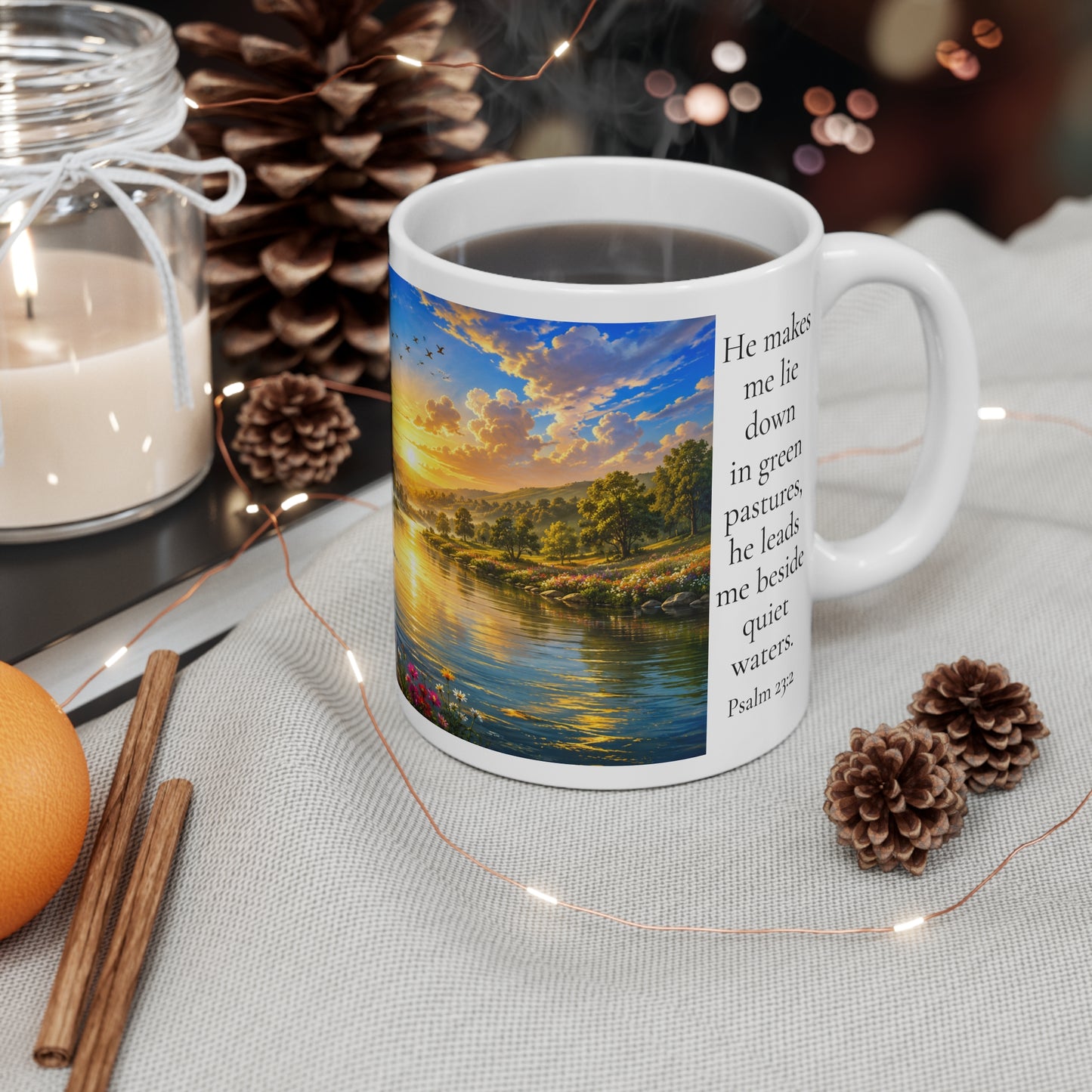 He Leads Me Beside Still Waters 11oz - Psalm 23:2 Christian Gift