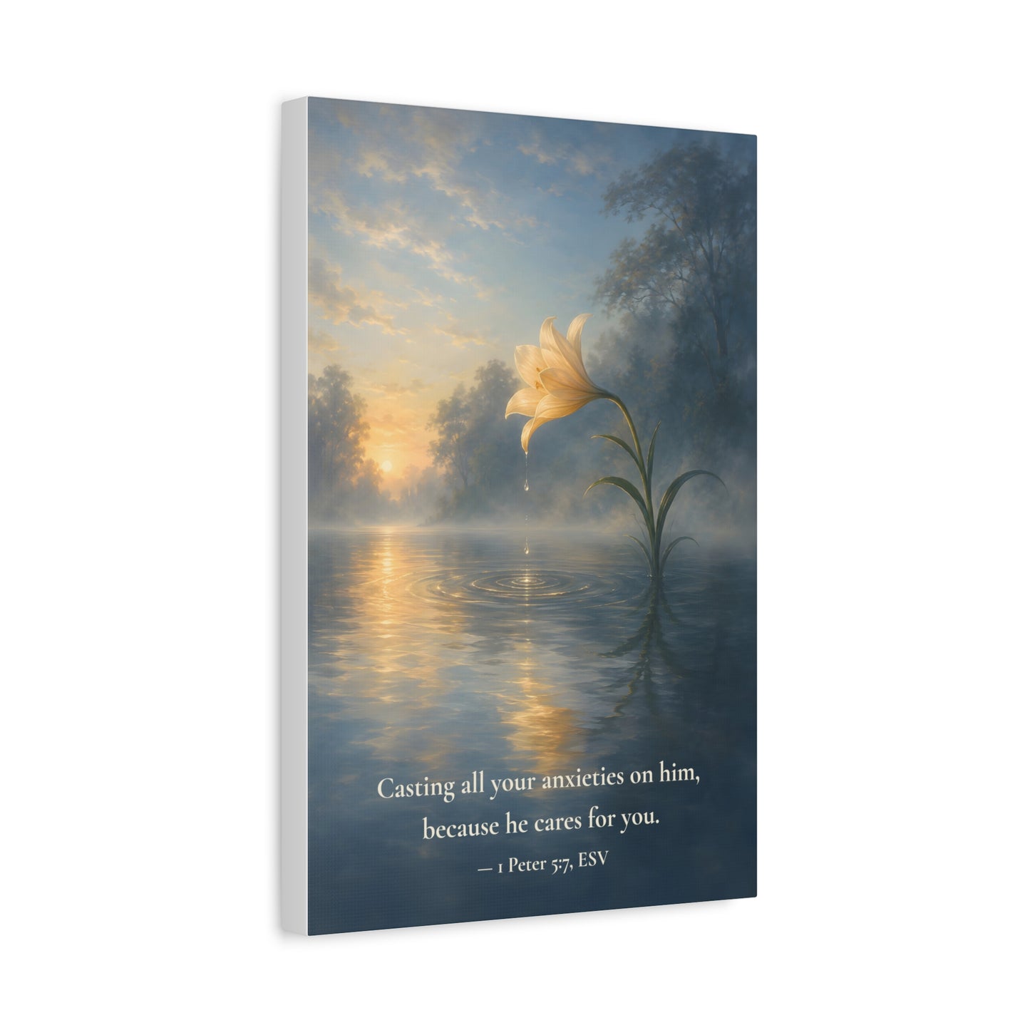 Because He Cares For You — 1 Peter 5:7 | Quiet Grace Canvas Wall Art