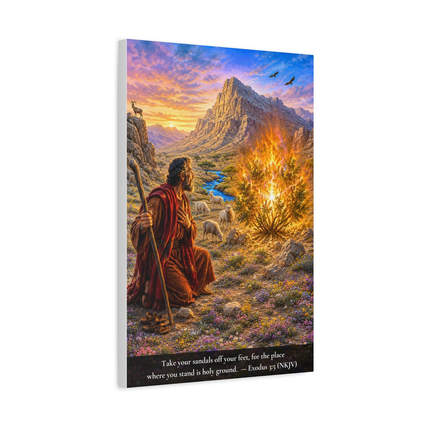 Moses and the Burning Bush — Exodus 3:5 | Vibrant Christian Canvas Wall Art