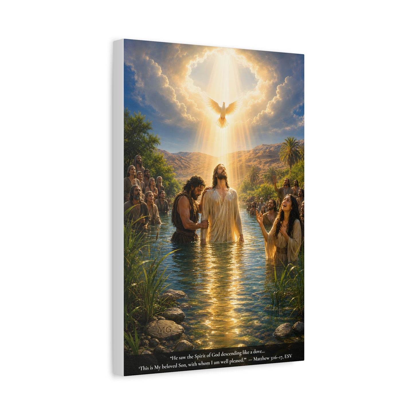 Jesus' Baptism — Matthew 3:16-17 | Vibrant Christian Canvas Wall Art