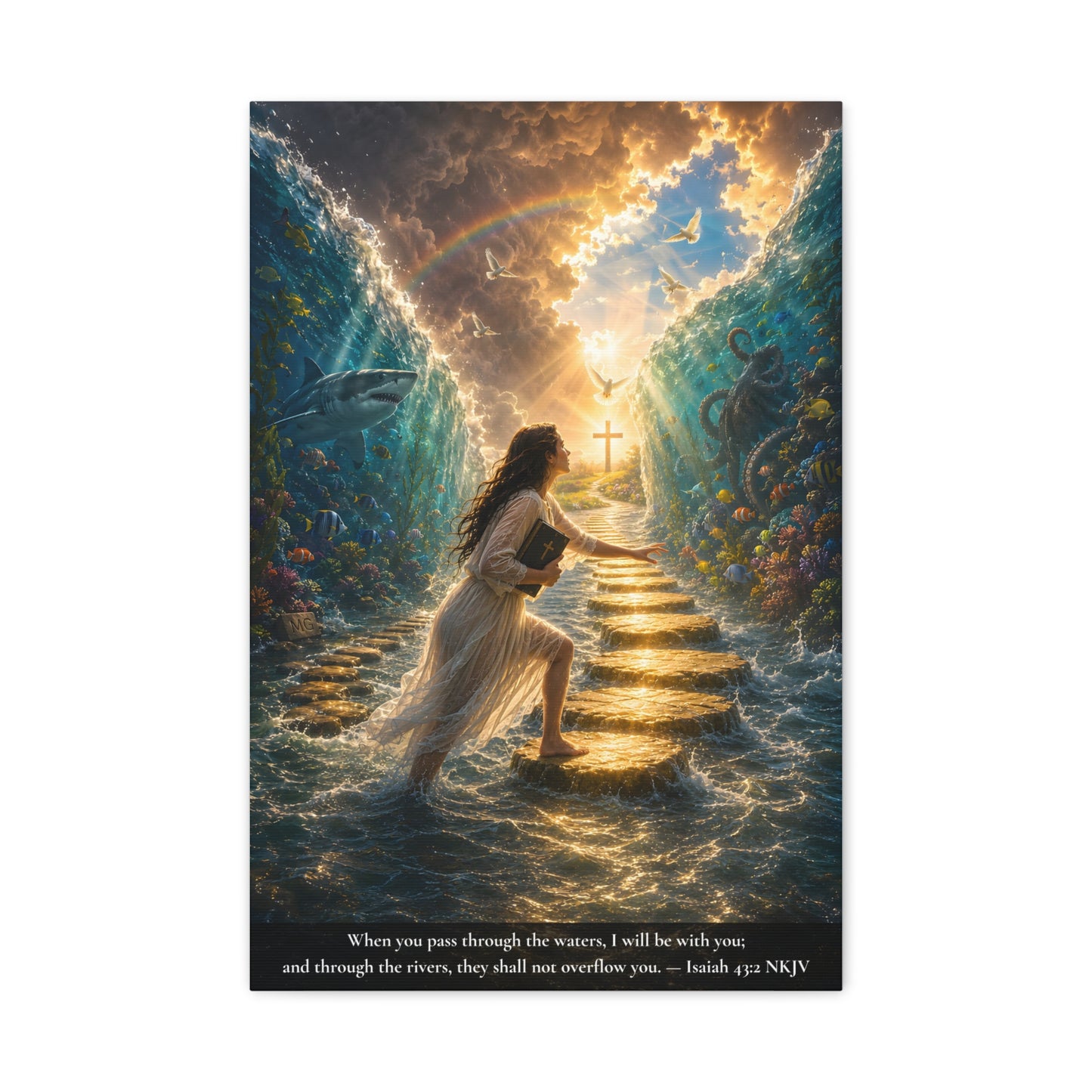 When You Pass Through the Waters — Isaiah 43:2 | Vibrant Christian Canvas Wall Art