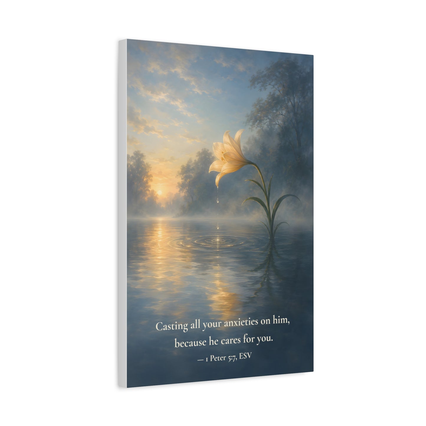 Because He Cares For You — 1 Peter 5:7 | Quiet Grace Canvas Wall Art