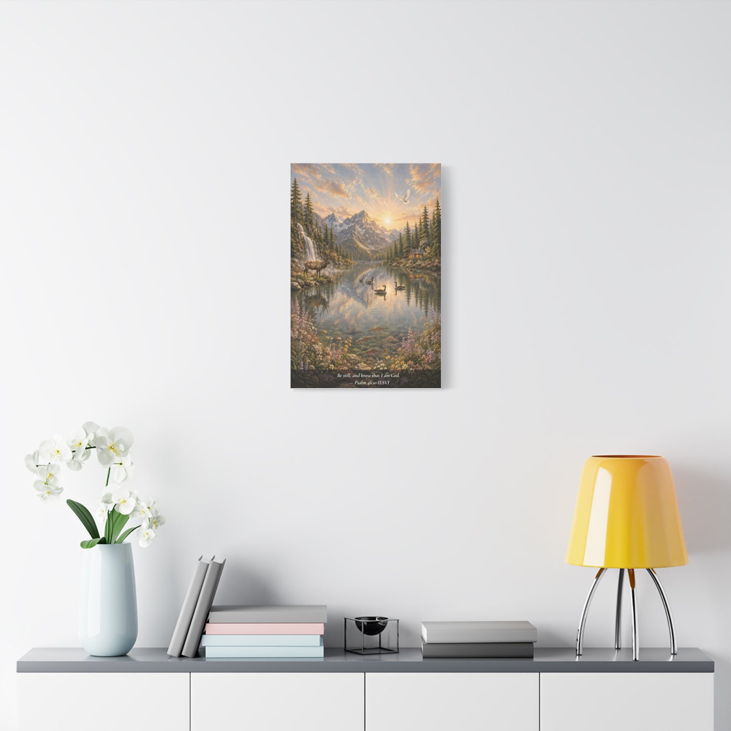 Be Still and Know — Psalm 46:10 — Alpine Lake — Classic Edition — Christian Canvas Wall Art