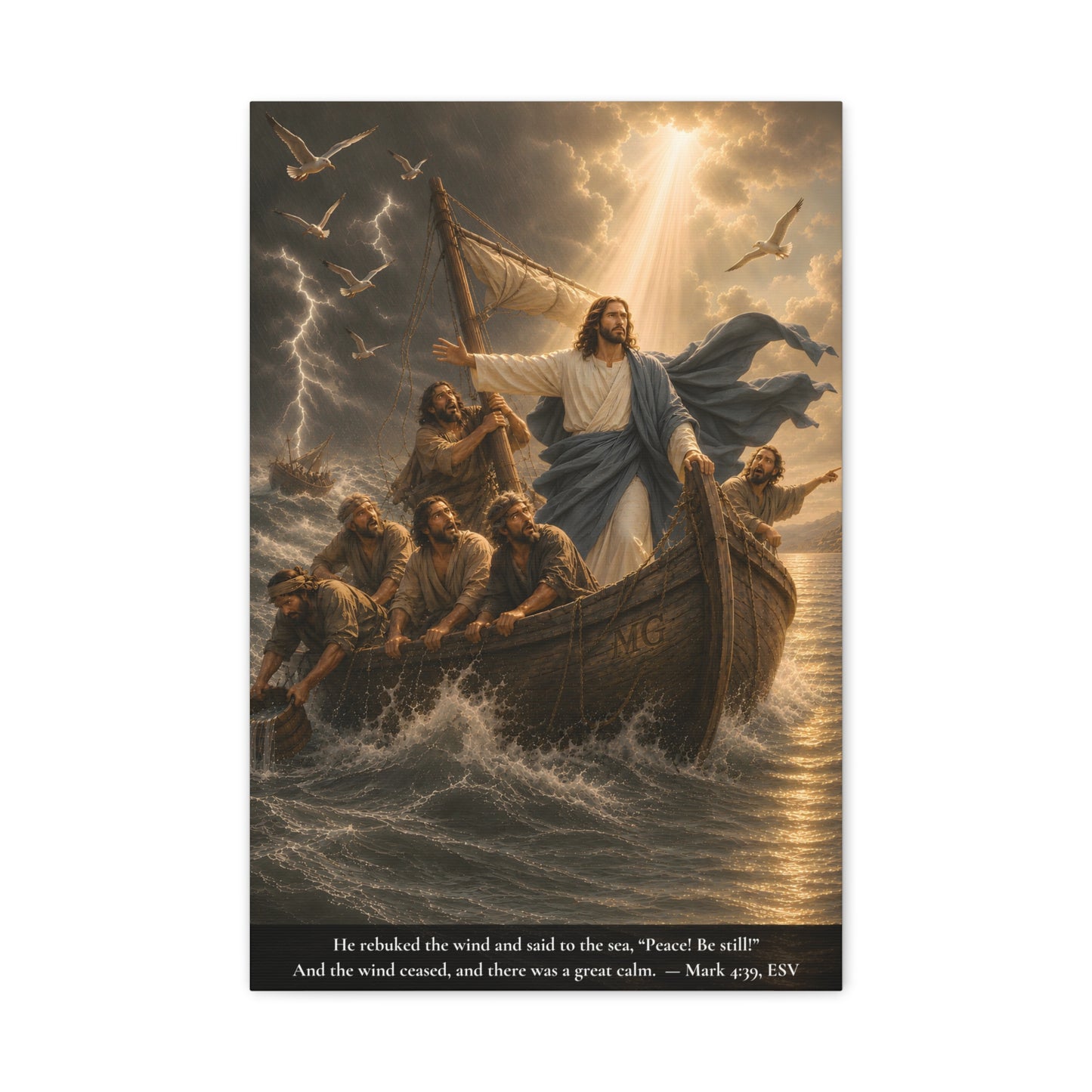 Calming the Storm — Mark 4:39 | Classic Christian Canvas Art