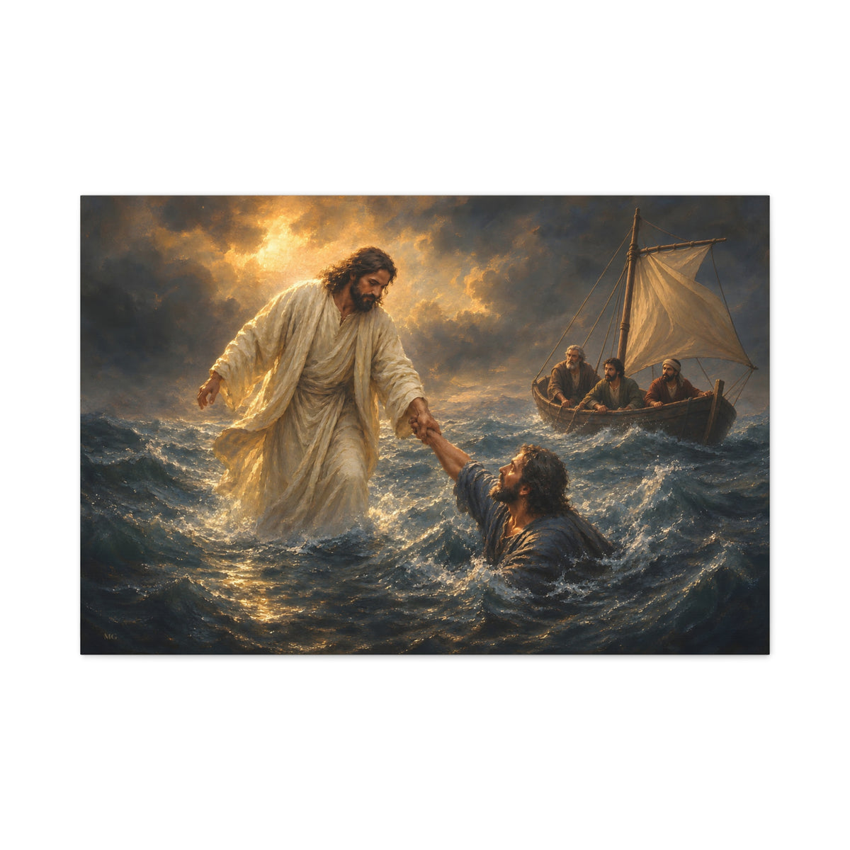 Jesus Saves Peter — Matthew 14:30-31 | Christian Canvas Wall Art