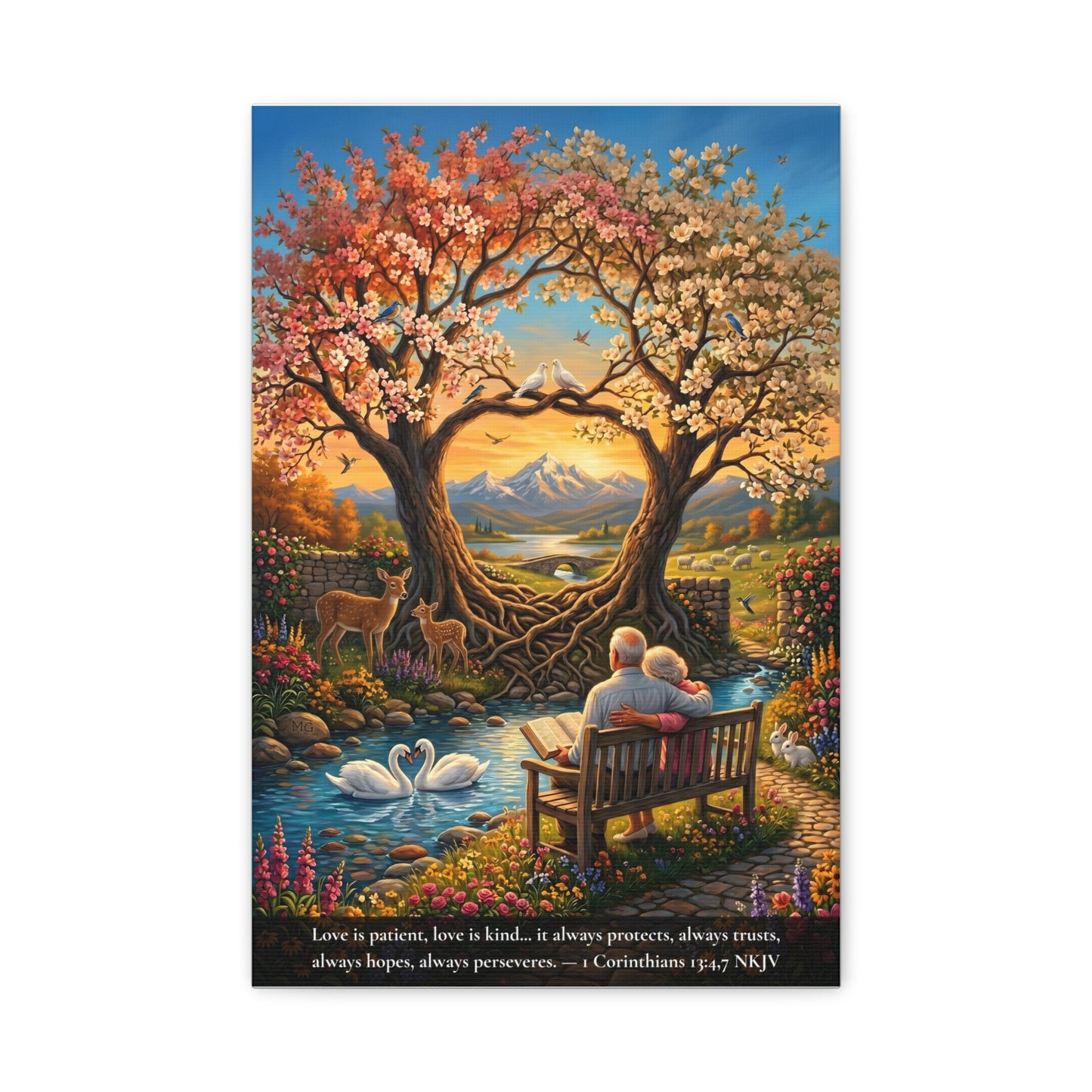 Love That Endures — Elderly Couple | 1 Corinthians 13:4-7 | Vibrant Christian Canvas Art
