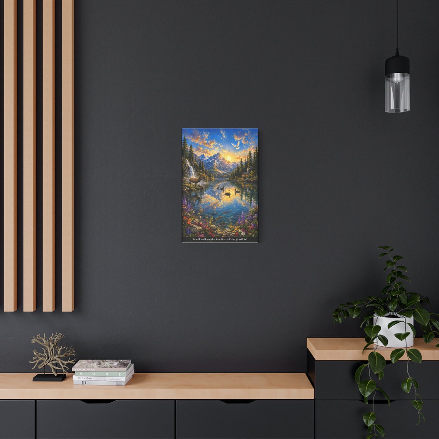 Be Still and Know — Psalm 46:10 — Christian Canvas Wall Art — Alpine Lake