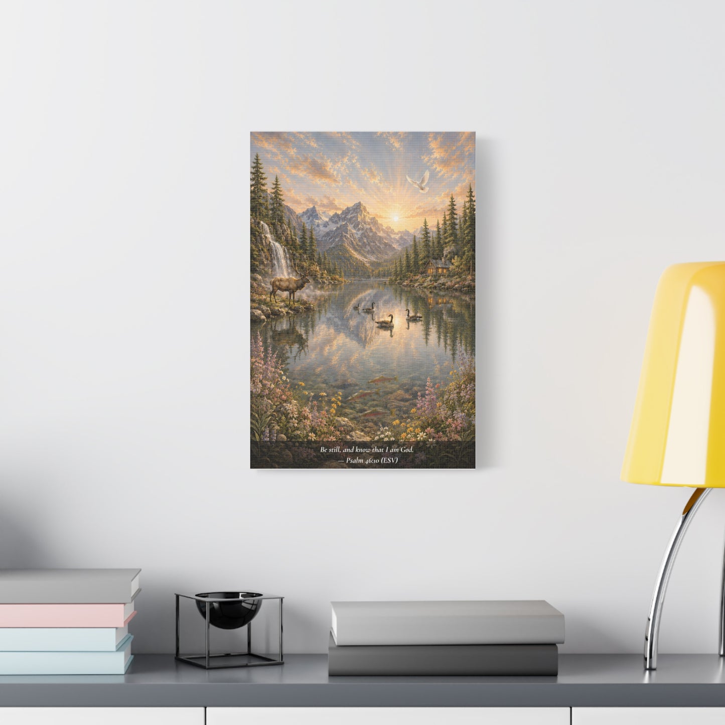 Be Still and Know — Psalm 46:10 — Alpine Lake — Classic Edition — Christian Canvas Wall Art
