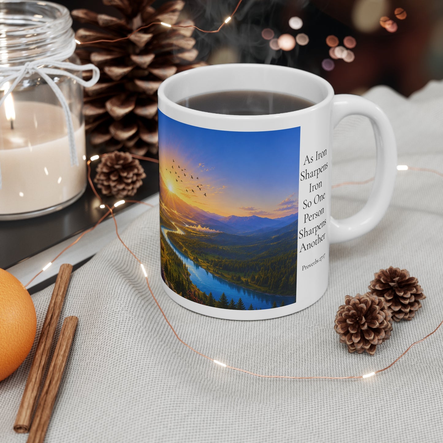 Iron Sharpens Iron Coffee Mug 11oz for Him - Proverbs 27:17 Christian Gift