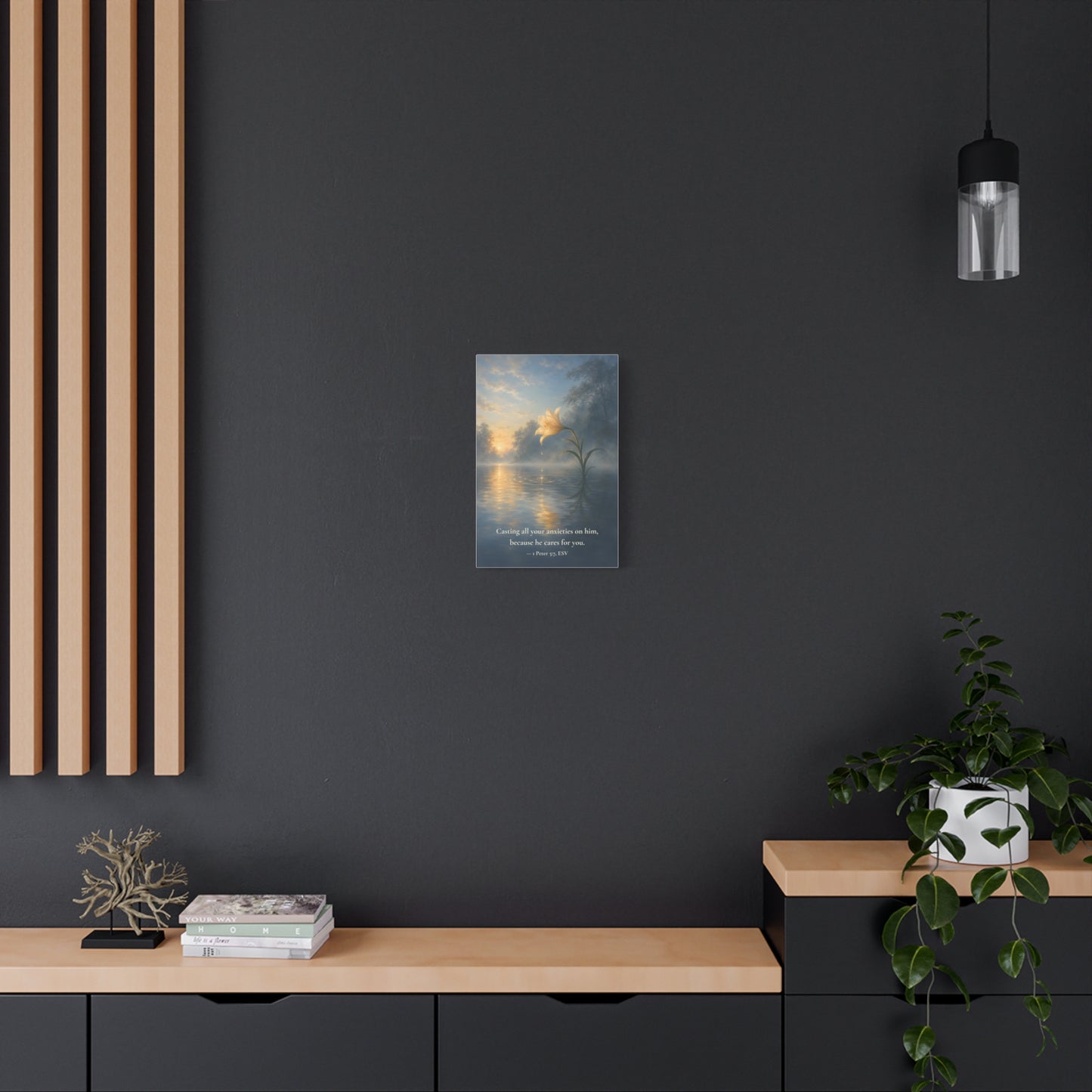 Because He Cares For You — 1 Peter 5:7 | Quiet Grace Canvas Wall Art