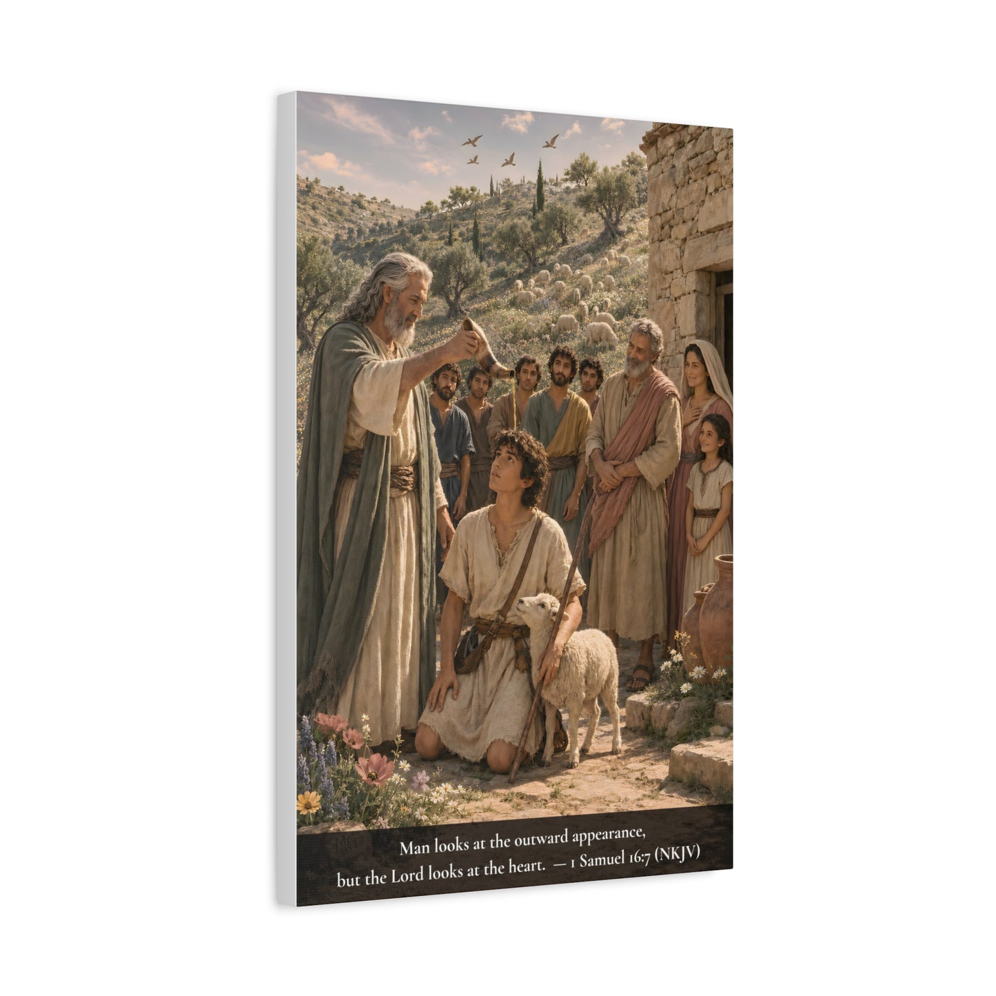 David the Shepherd Boy Anointed — 1 Samuel 16:7 | Classic Christian Canvas Art