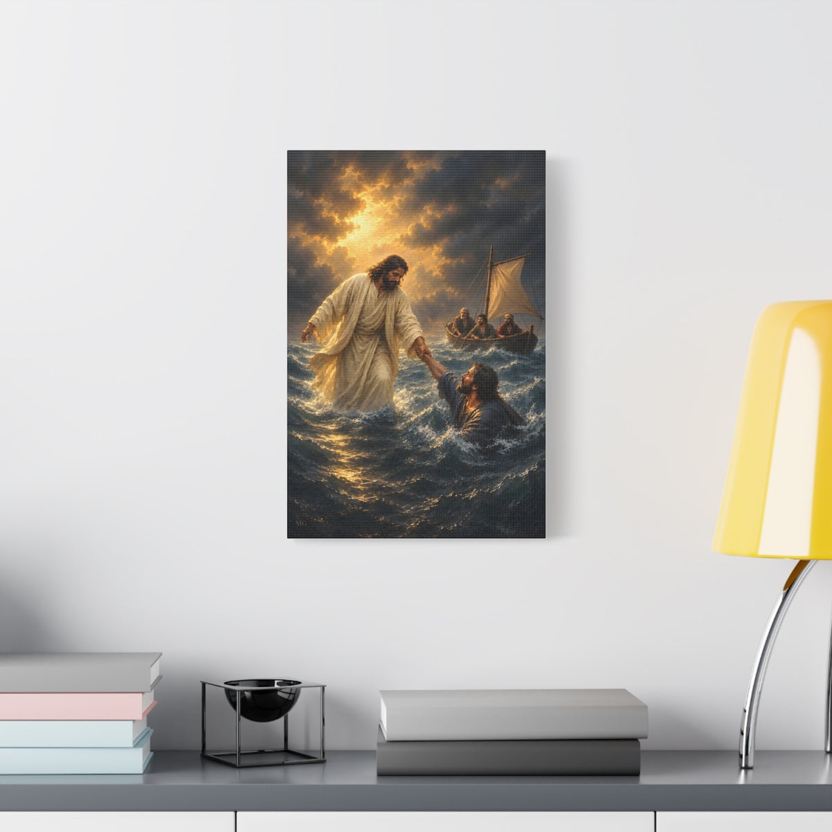 Jesus Saves Peter Portrait — Matthew 14:30-31 | Christian Canvas Art