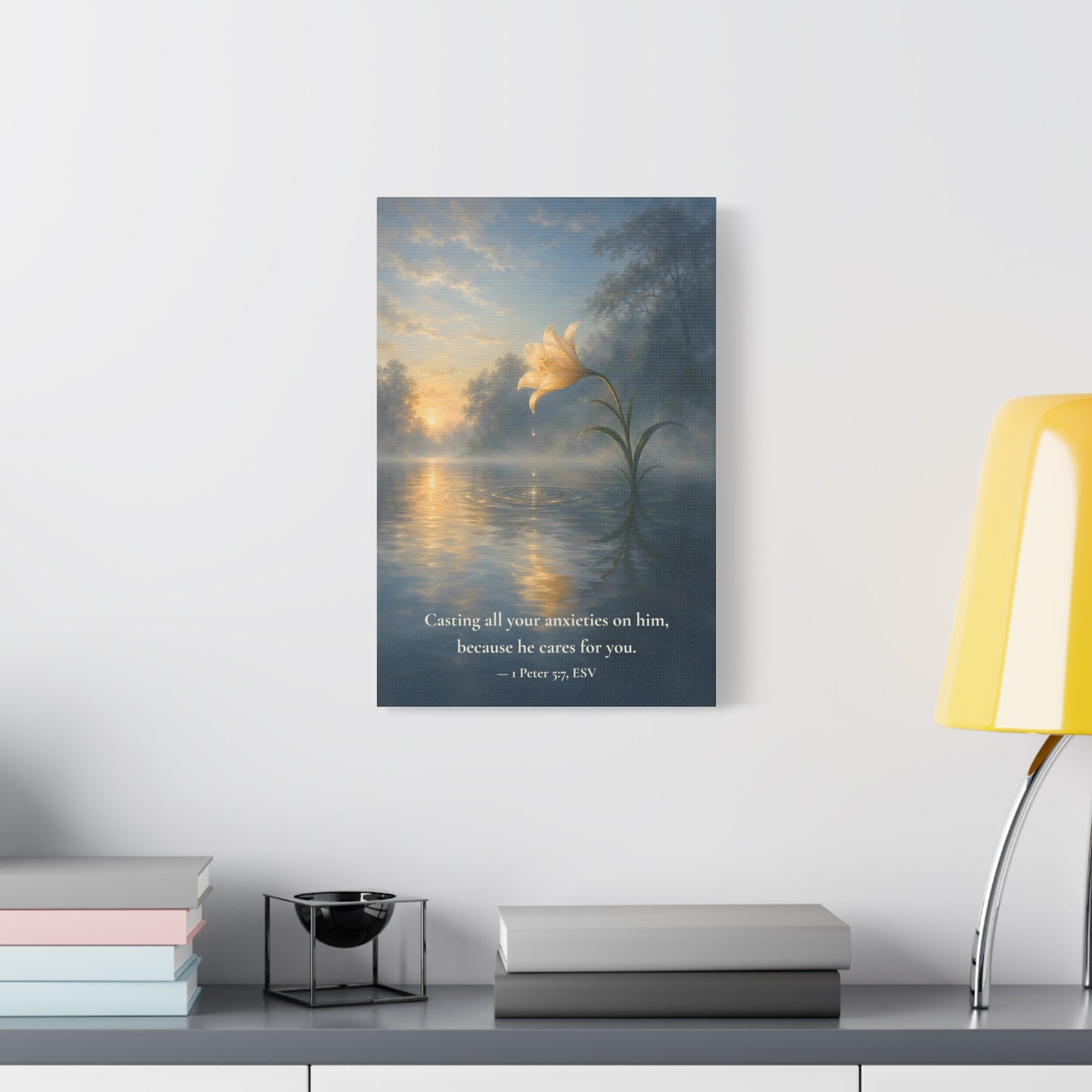 Because He Cares For You — 1 Peter 5:7 | Quiet Grace Canvas Wall Art