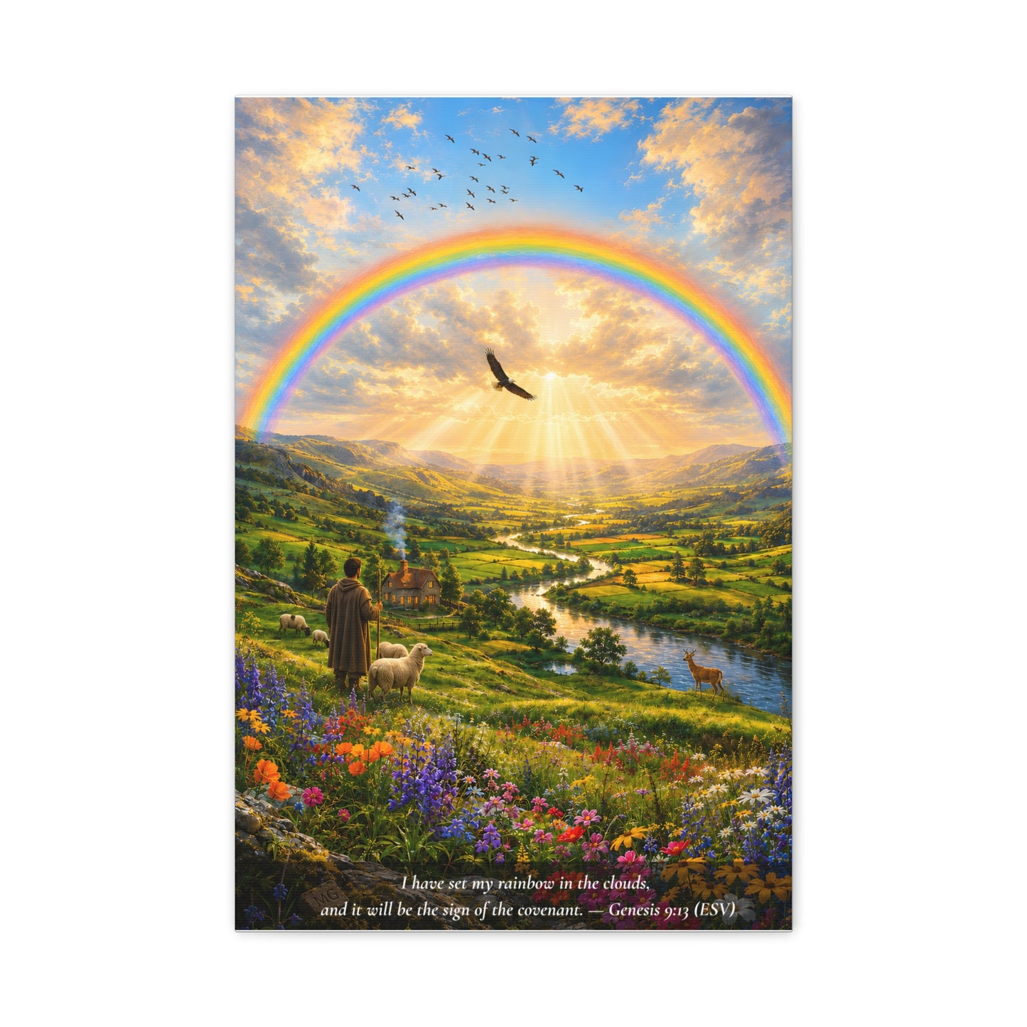 My Rainbow in the Clouds — Genesis 9:13 — Vibrant Edition — Christian Canvas Wall Art
