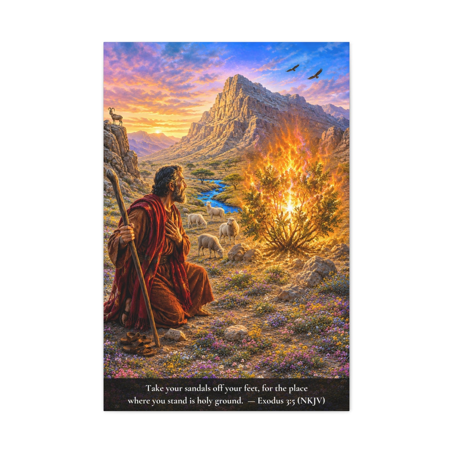 Moses and the Burning Bush — Exodus 3:5 | Vibrant Christian Canvas Wall Art