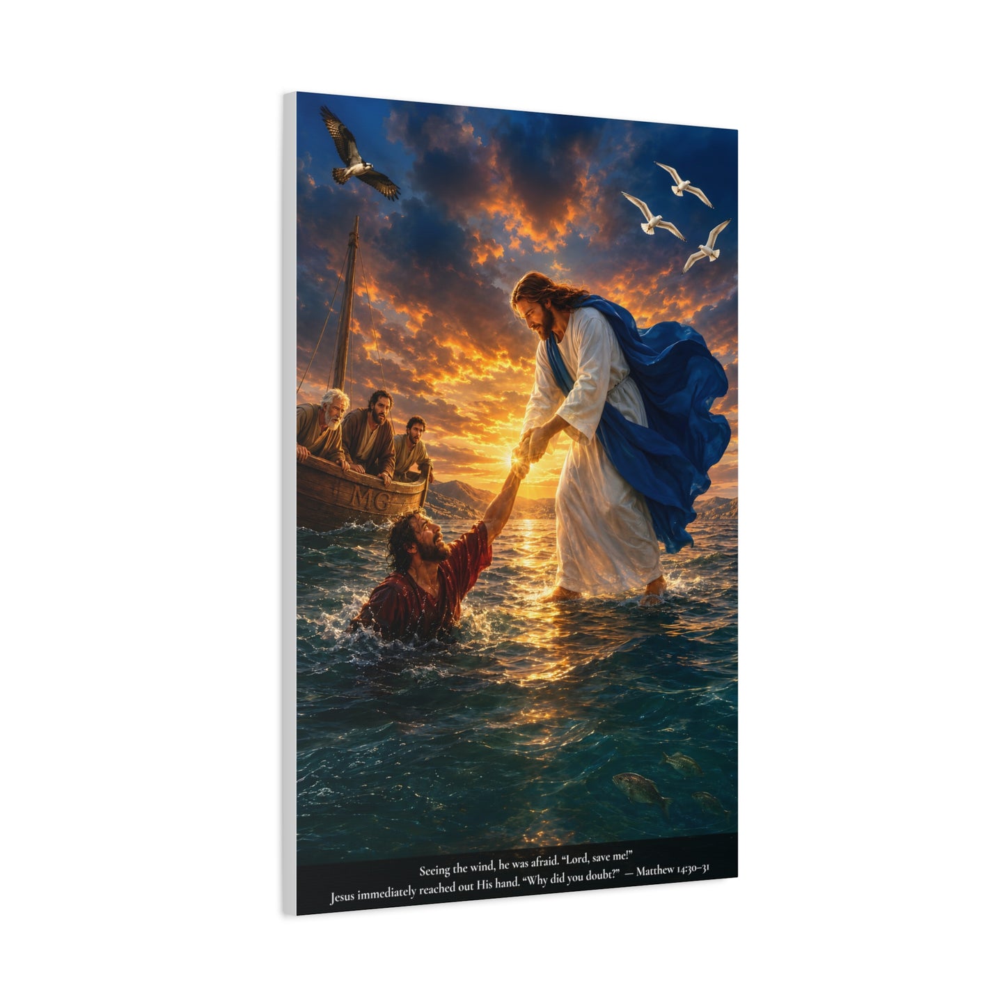 Jesus Saves Peter — Matthew 14:30-31 | Vibrant Christian Canvas Wall Art