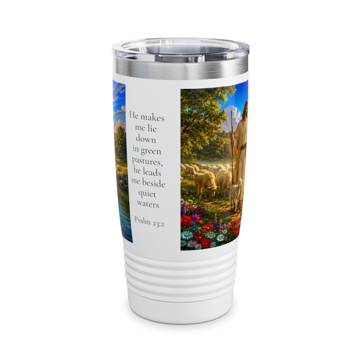 He Leads Me Beside Still Waters 20oz Tumbler - Psalm 23:2 Gift