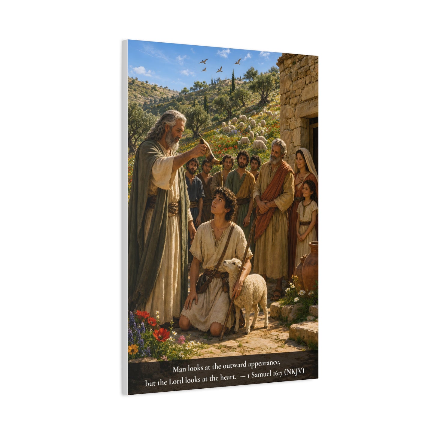 David the Shepherd Boy Anointed — 1 Samuel 16:7 | Vibrant Christian Canvas Wall Art