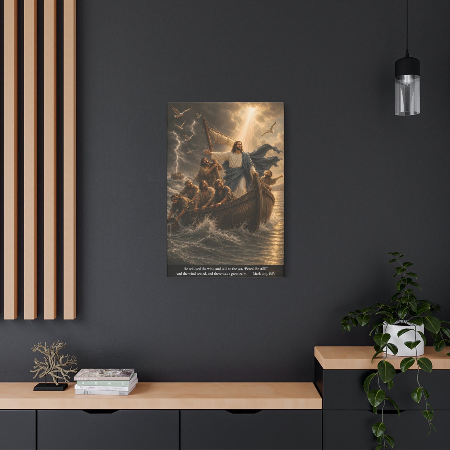 Calming the Storm — Mark 4:39 | Classic Christian Canvas Art