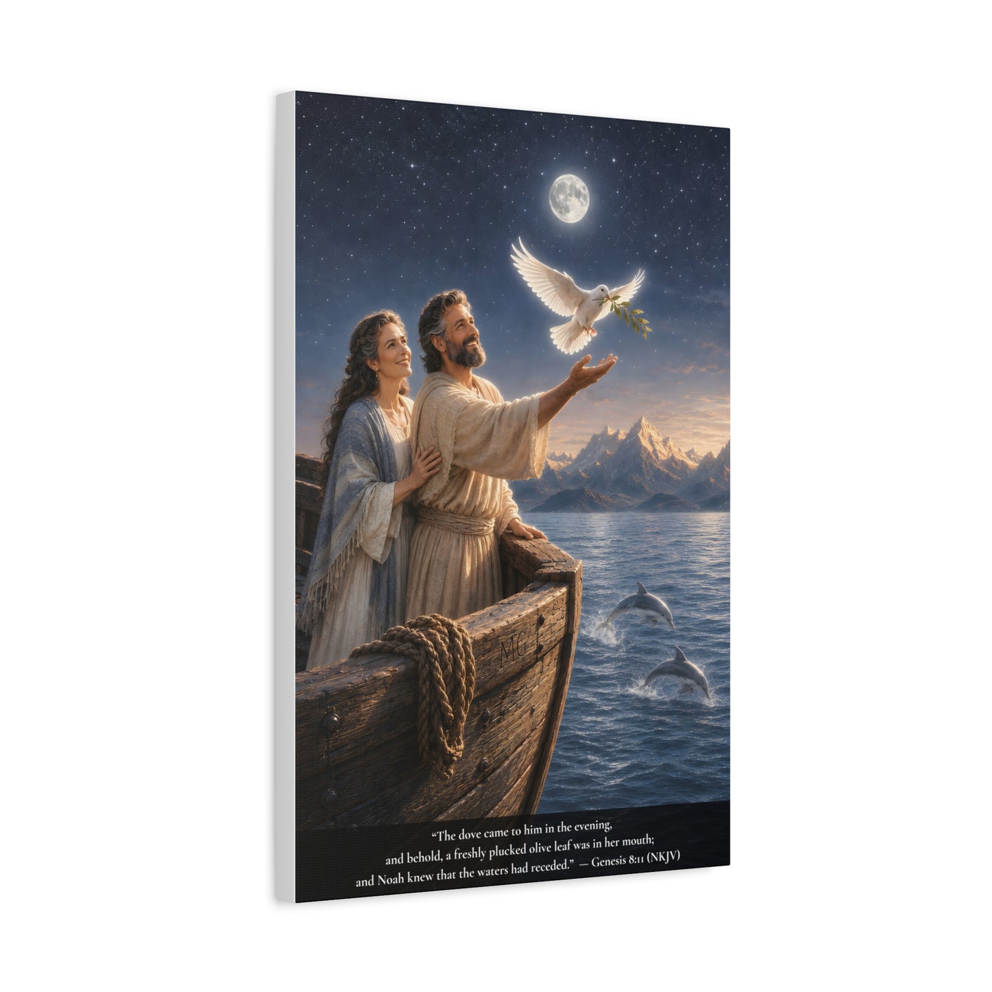 Noah's Dove Returns with the Olive Branch — Genesis 8:11 | Classic Christian Canvas Art