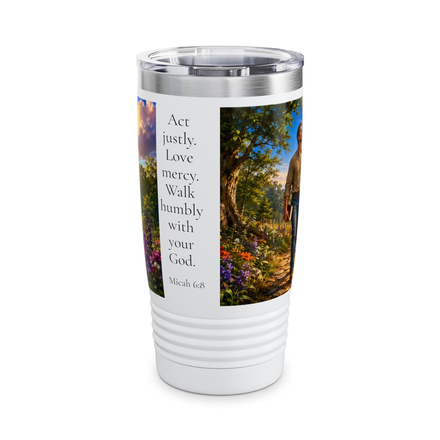 Act Justly Love Mercy Walk Humbly Tumbler 20oz — Micah 6:8 Christian Gift for Him
