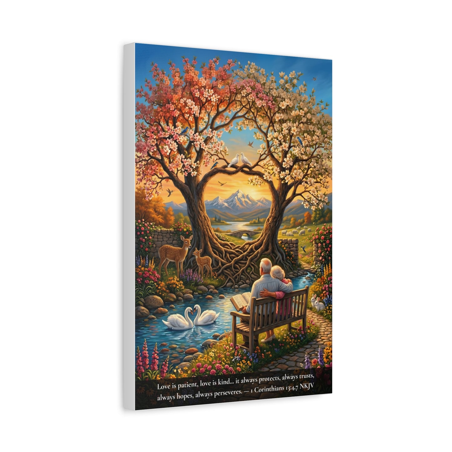Love That Endures — Elderly Couple | 1 Corinthians 13:4-7 | Vibrant Christian Canvas Art