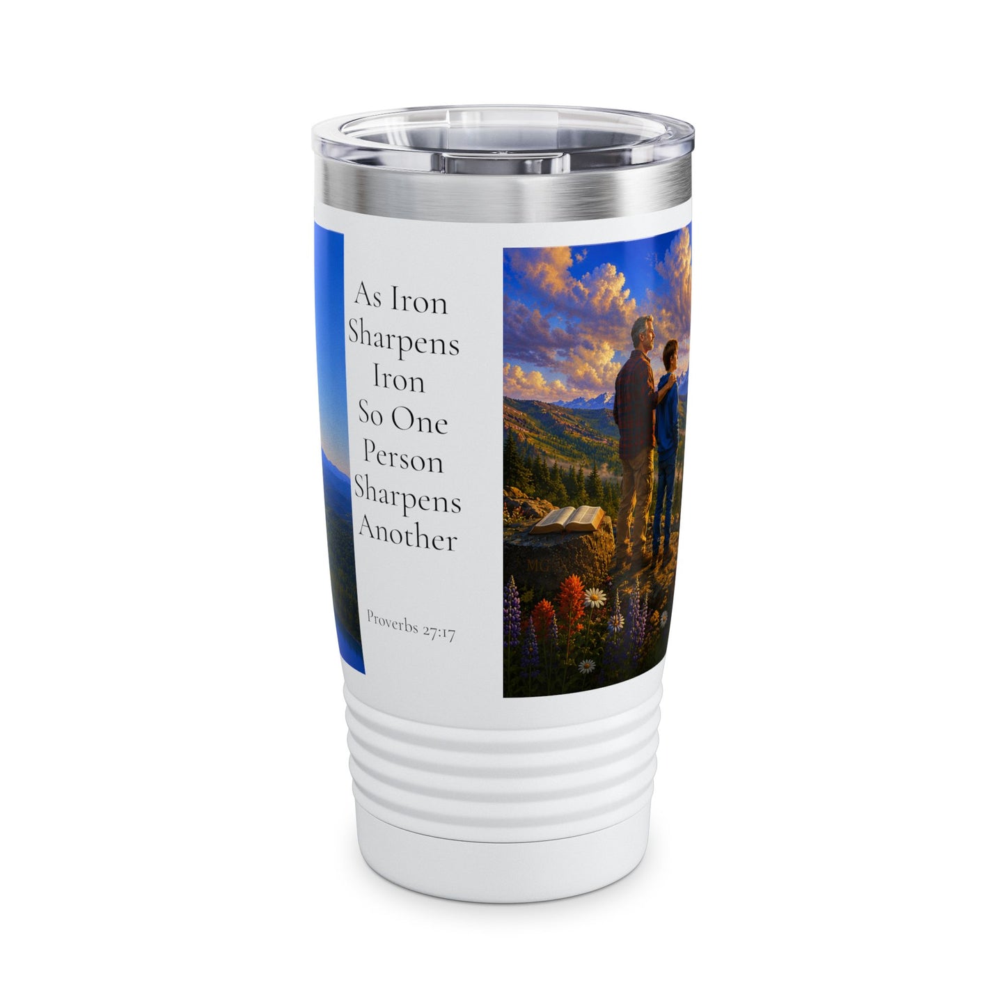 Iron Sharpens Iron Tumbler 20oz for Him - Proverbs 27:17 Christian Gift