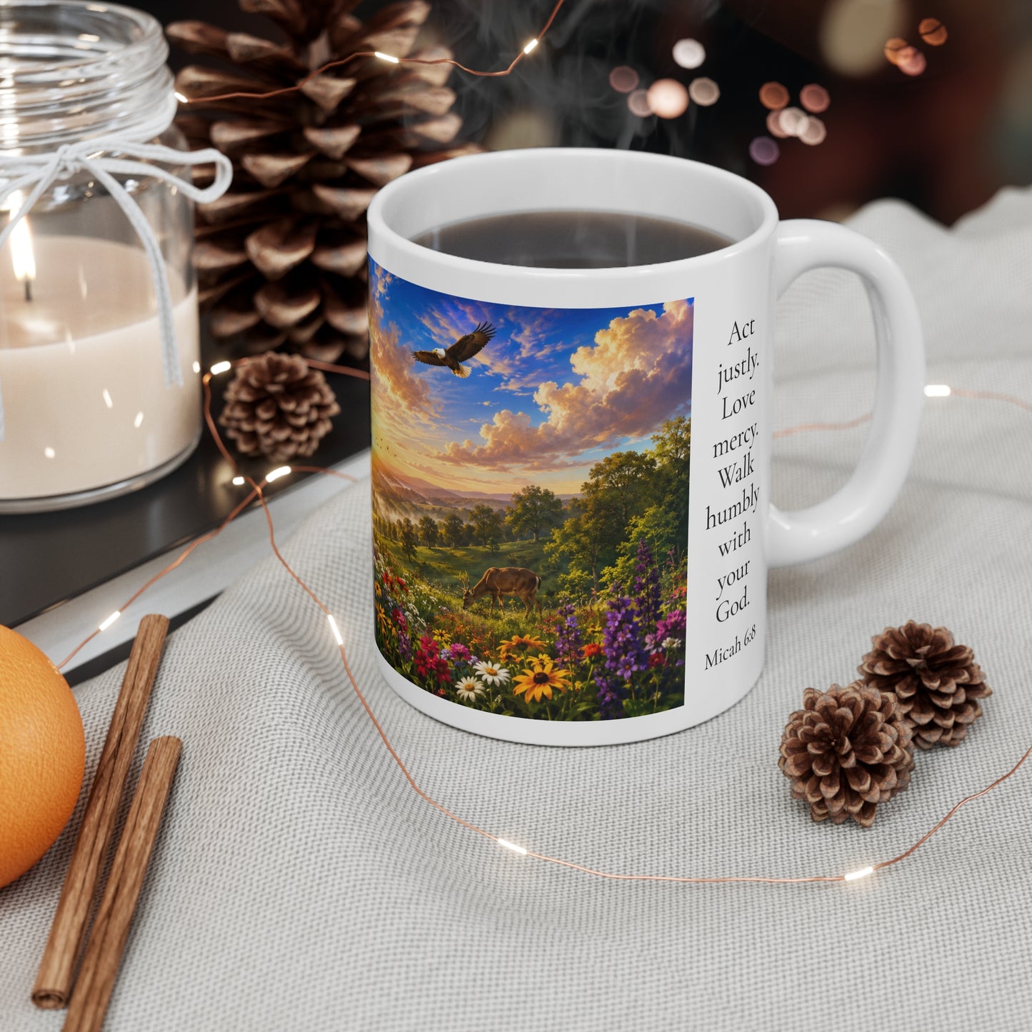 Act Justly Love Mercy Walk Humbly Coffee Mug 11oz — Micah 6:8 Christian Gift for Him