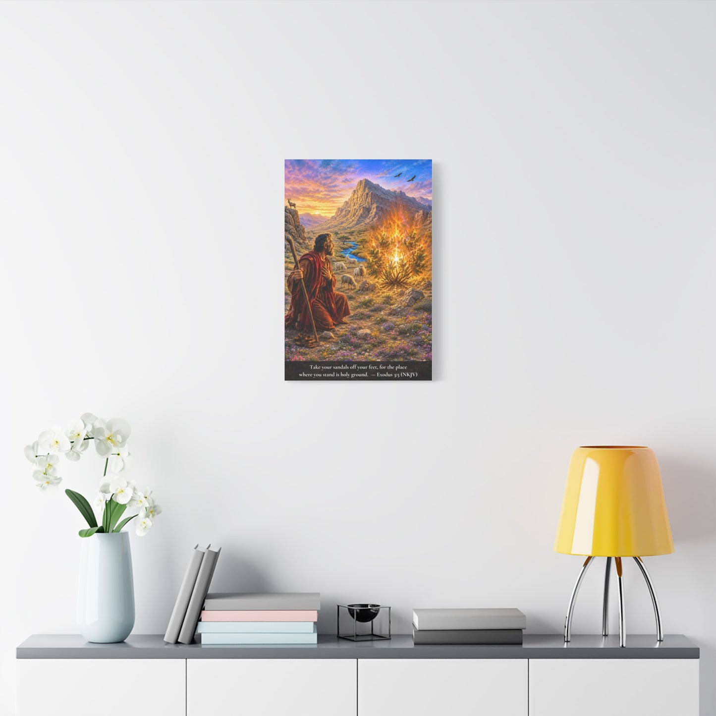 Moses and the Burning Bush — Exodus 3:5 | Vibrant Christian Canvas Wall Art
