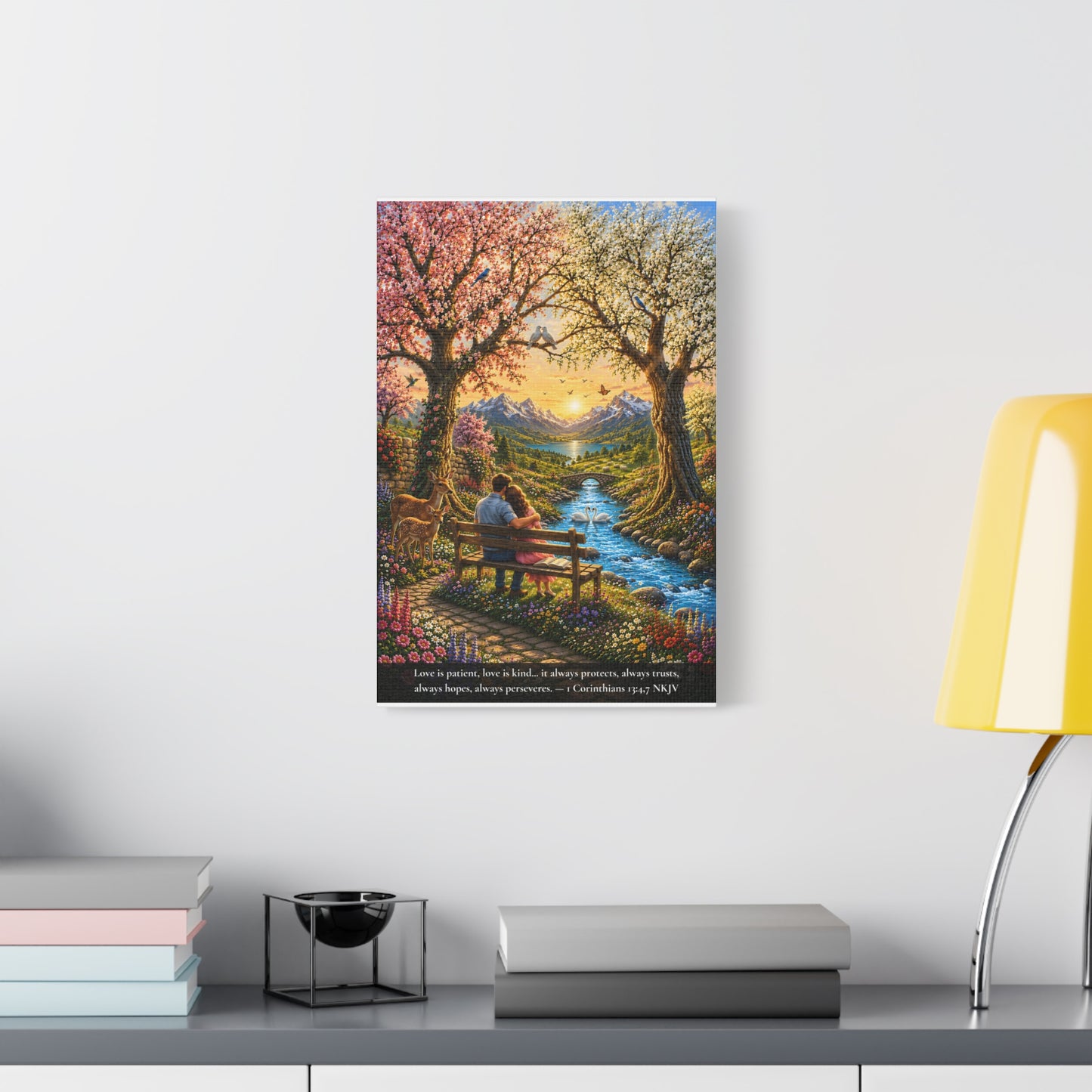 Love Is Patient — Young Couple | 1 Corinthians 13:4-7 | Vibrant Christian Canvas Art