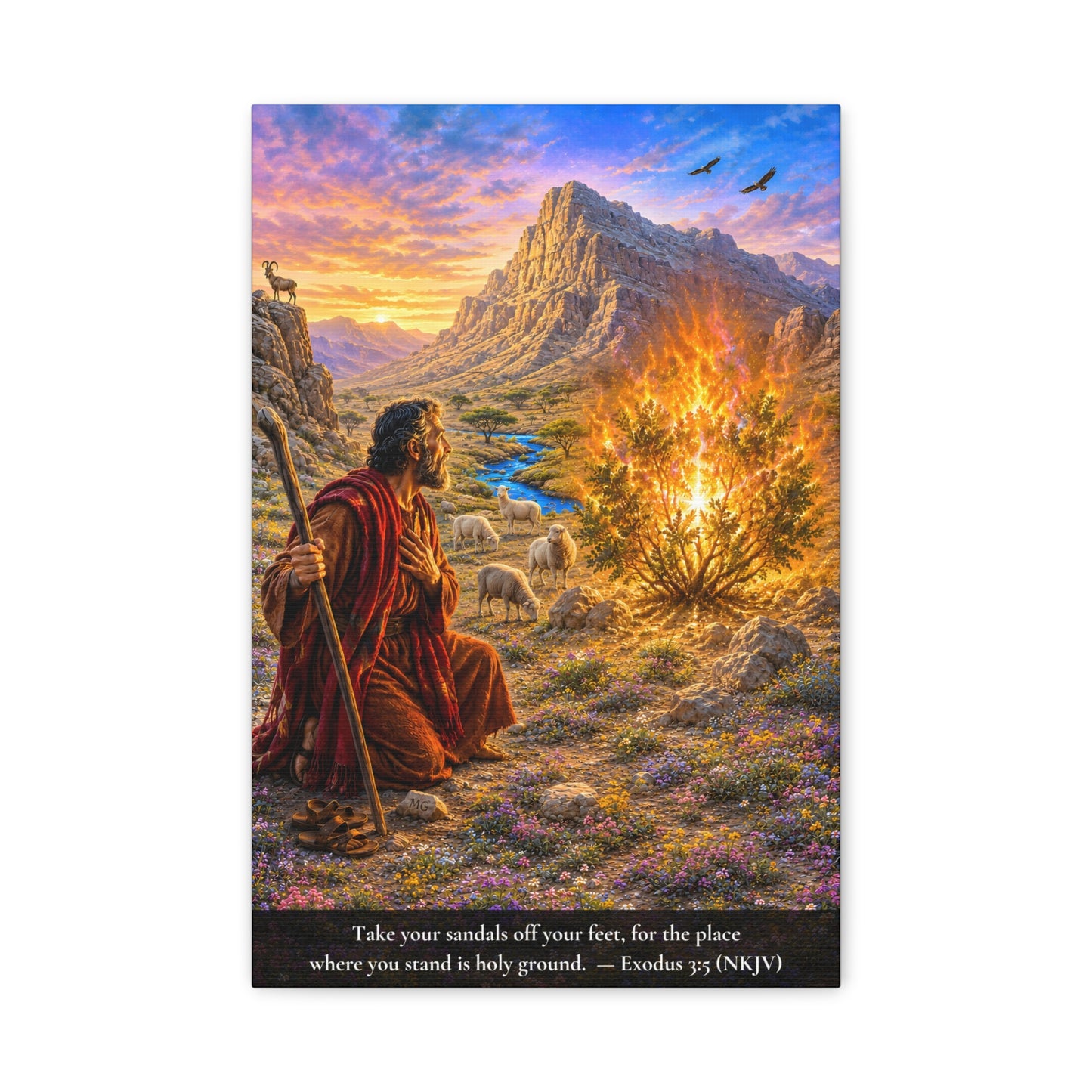 Moses and the Burning Bush — Exodus 3:5 | Vibrant Christian Canvas Wall Art
