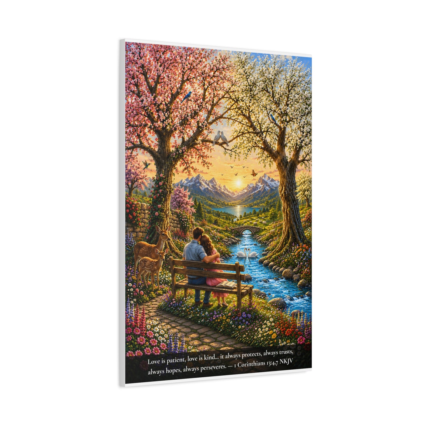 Love Is Patient — Young Couple | 1 Corinthians 13:4-7 | Vibrant Christian Canvas Art