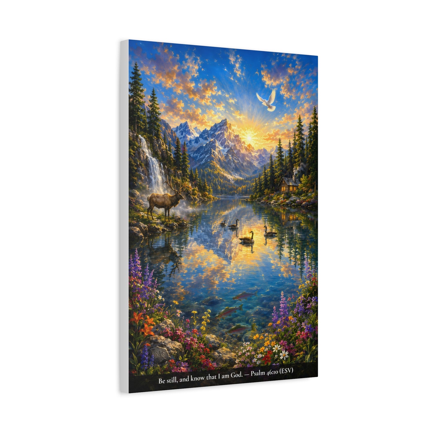 Be Still and Know — Psalm 46:10 — Christian Canvas Wall Art — Alpine Lake