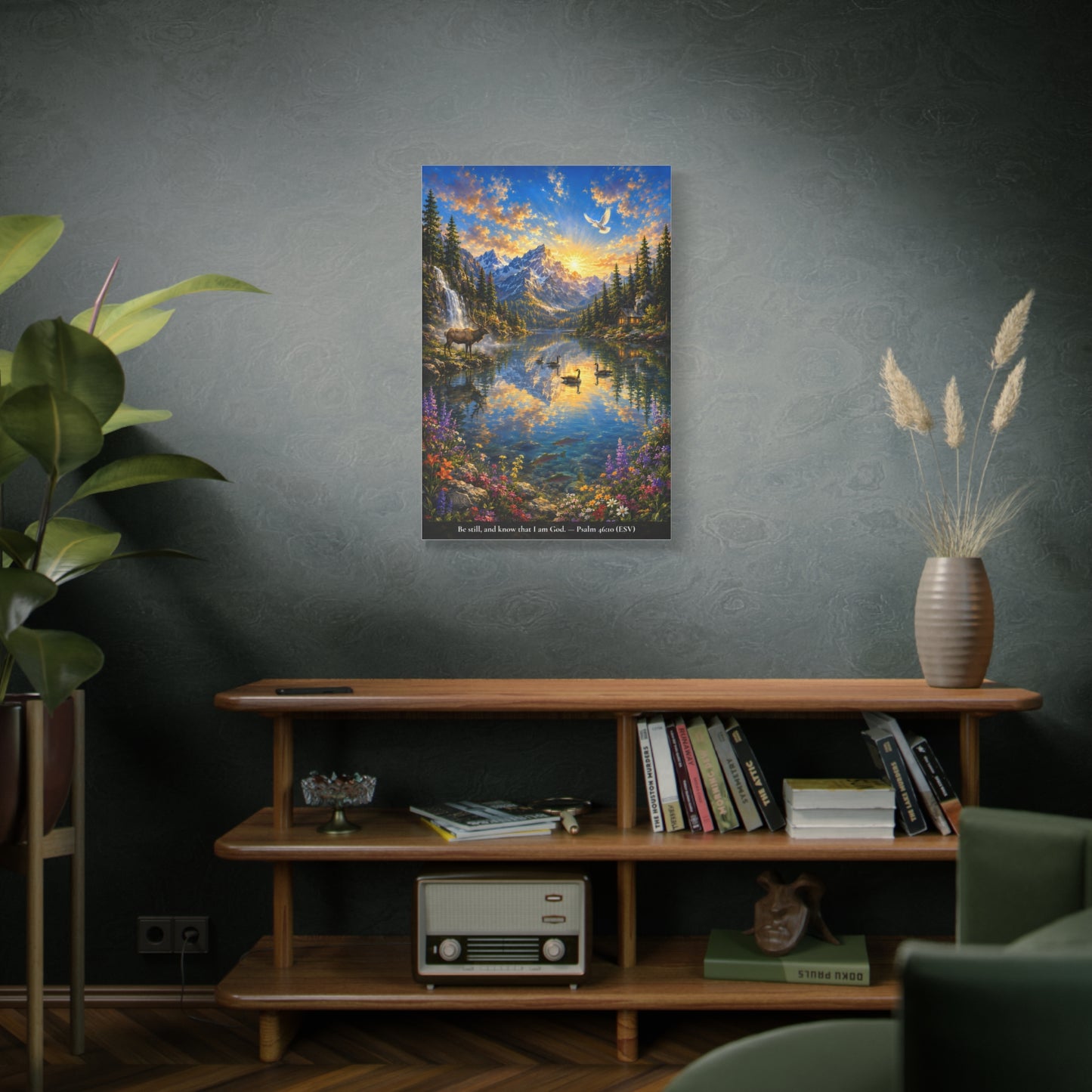 Be Still and Know — Psalm 46:10 — Christian Canvas Wall Art — Alpine Lake