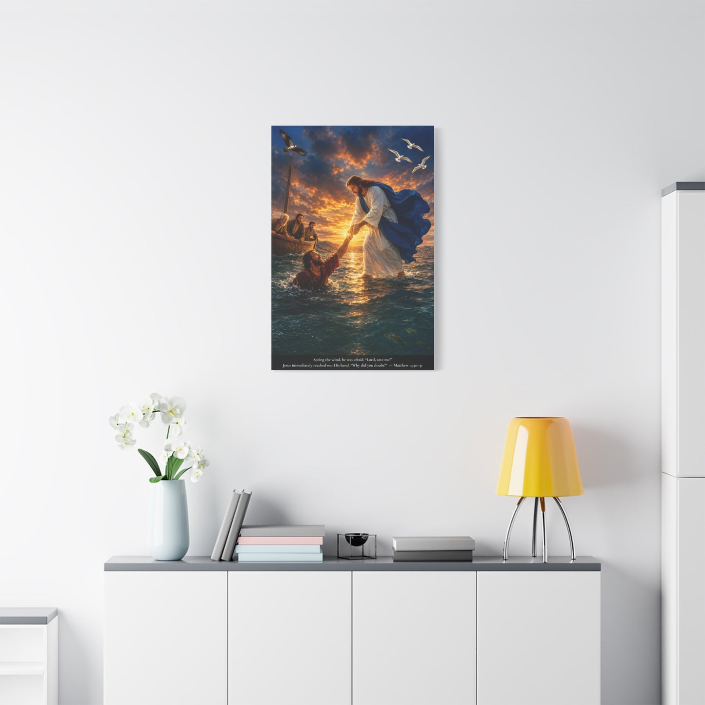 Jesus Saves Peter — Matthew 14:30-31 | Vibrant Christian Canvas Wall Art
