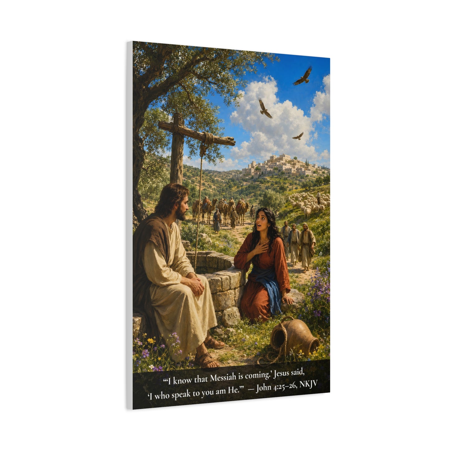 Woman at the Well — John 4:26 | Vibrant Christian Canvas Wall Art
