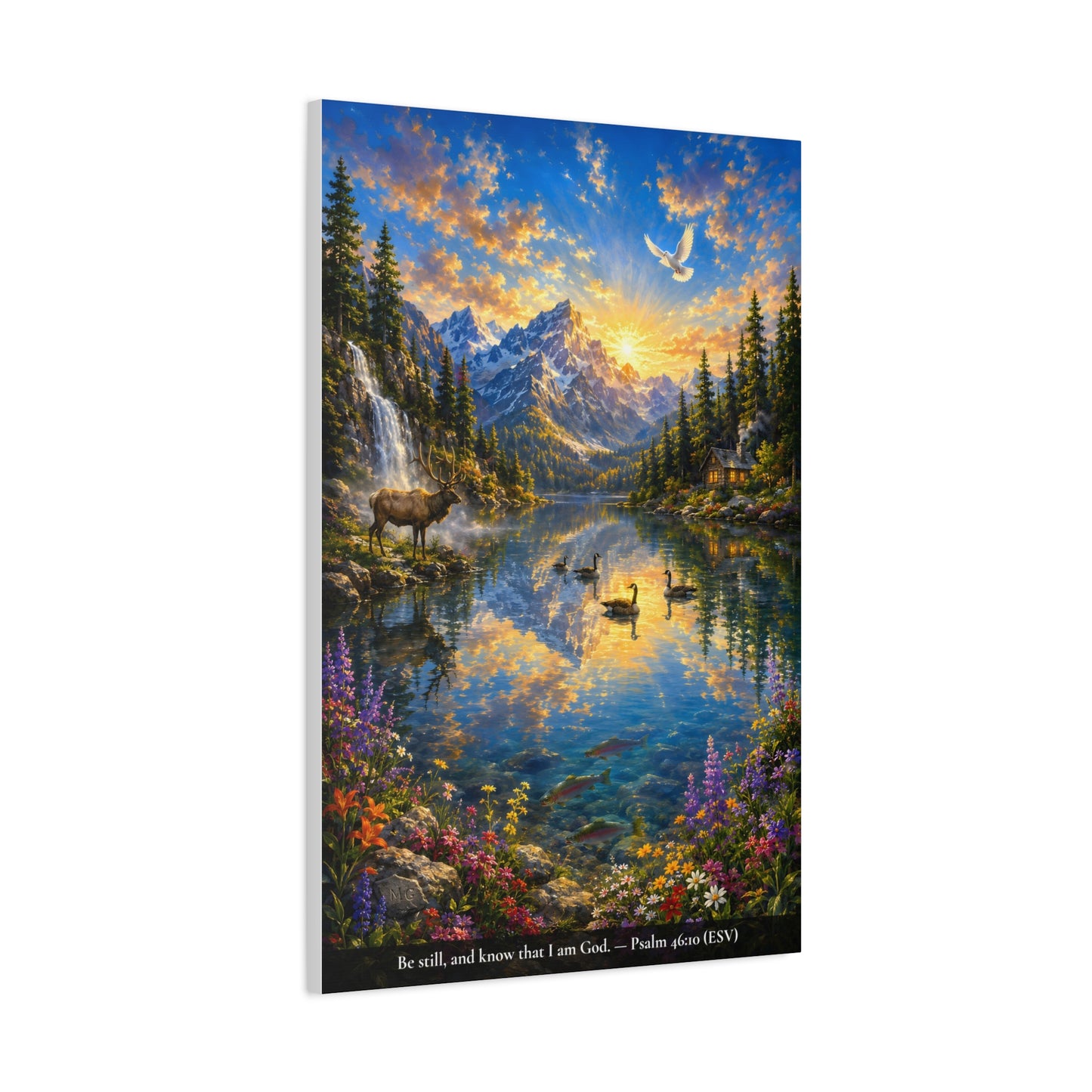 Be Still and Know — Psalm 46:10 — Christian Canvas Wall Art — Alpine Lake