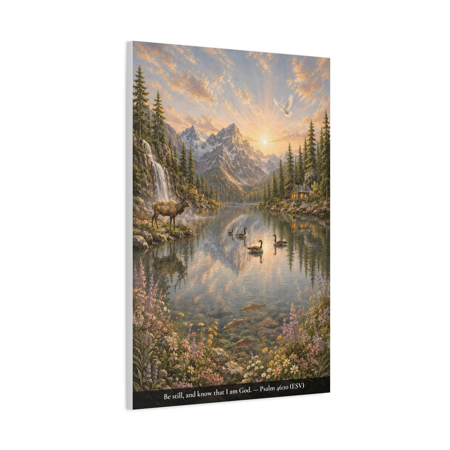 Be Still and Know — Psalm 46:10 — Alpine Lake — Classic Edition — Christian Canvas Wall Art