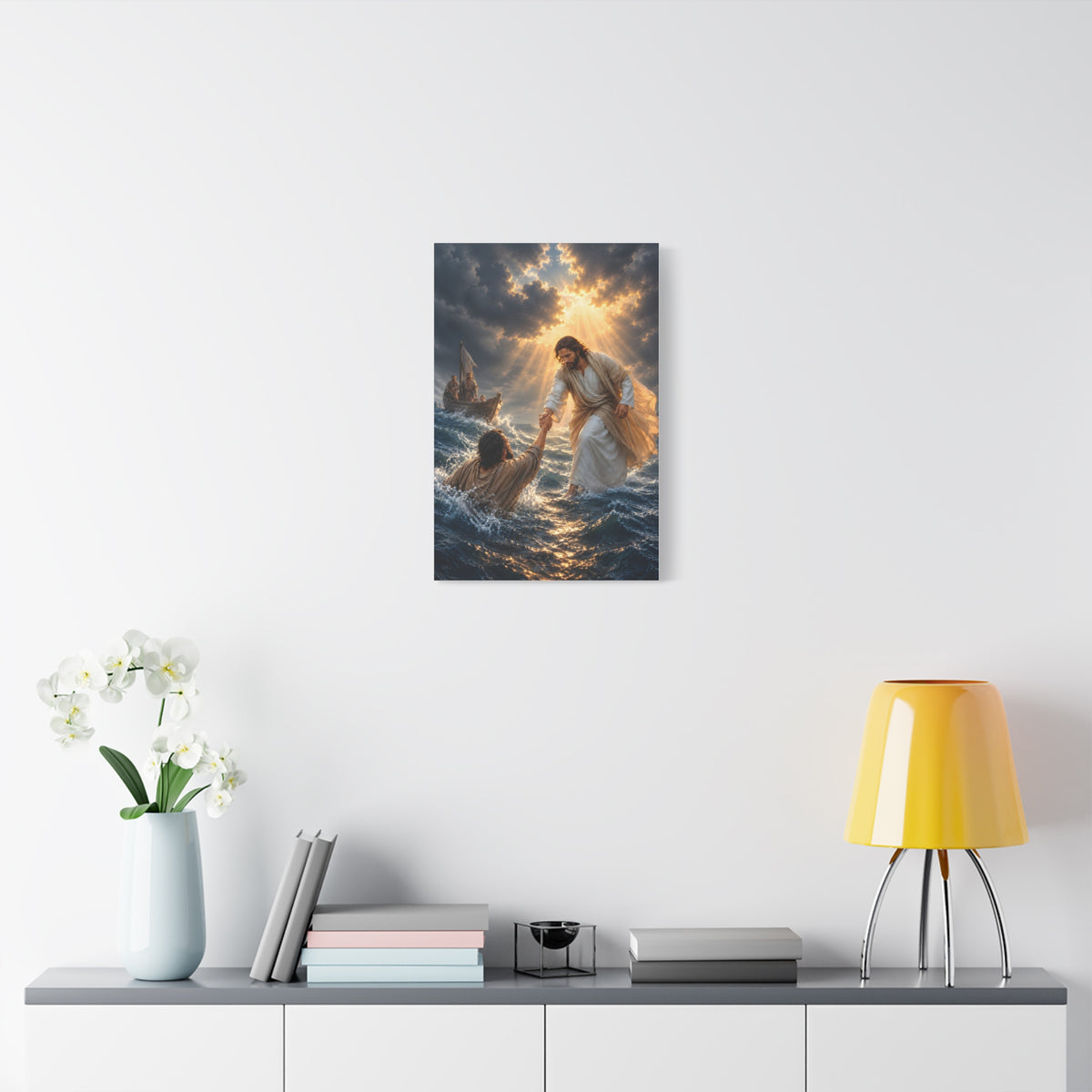 Jesus Catches Peter Portrait — Matthew 14:30-31 | Christian Canvas Art